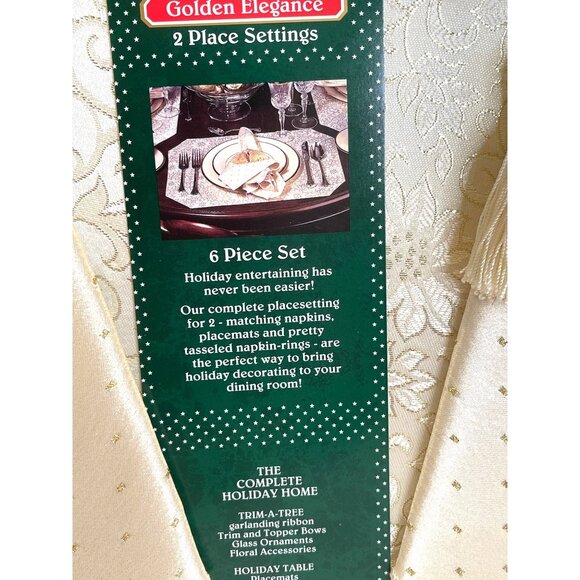 Christmas Holiday White Gold Formal Flower Brocade Table Linen Set Placemats NWT - Picture 2 of 9